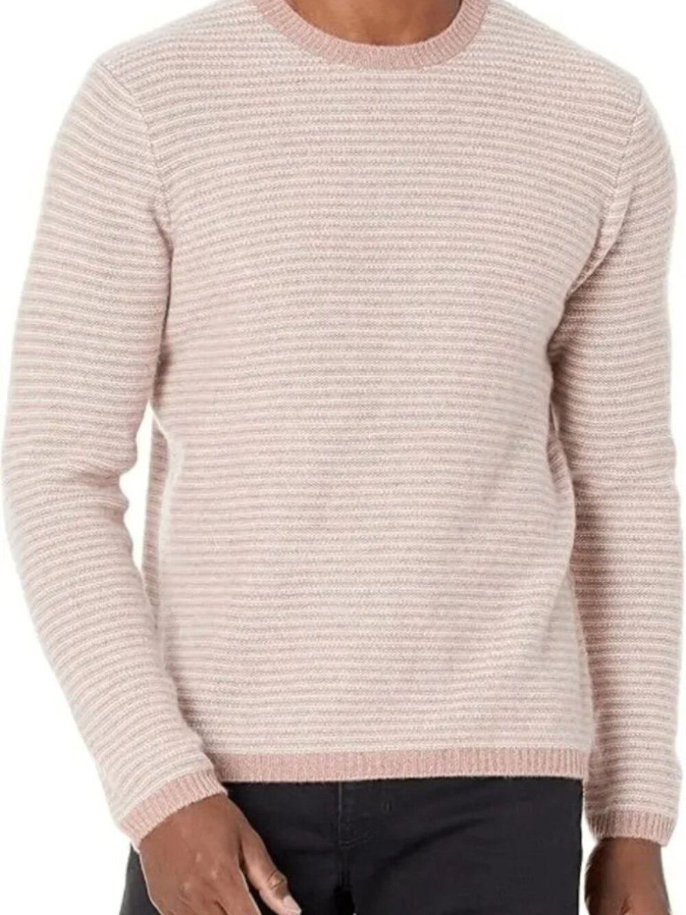 Vince 100% Cashmere Plush Stripe Crew Sweater Himalayan Pink White L